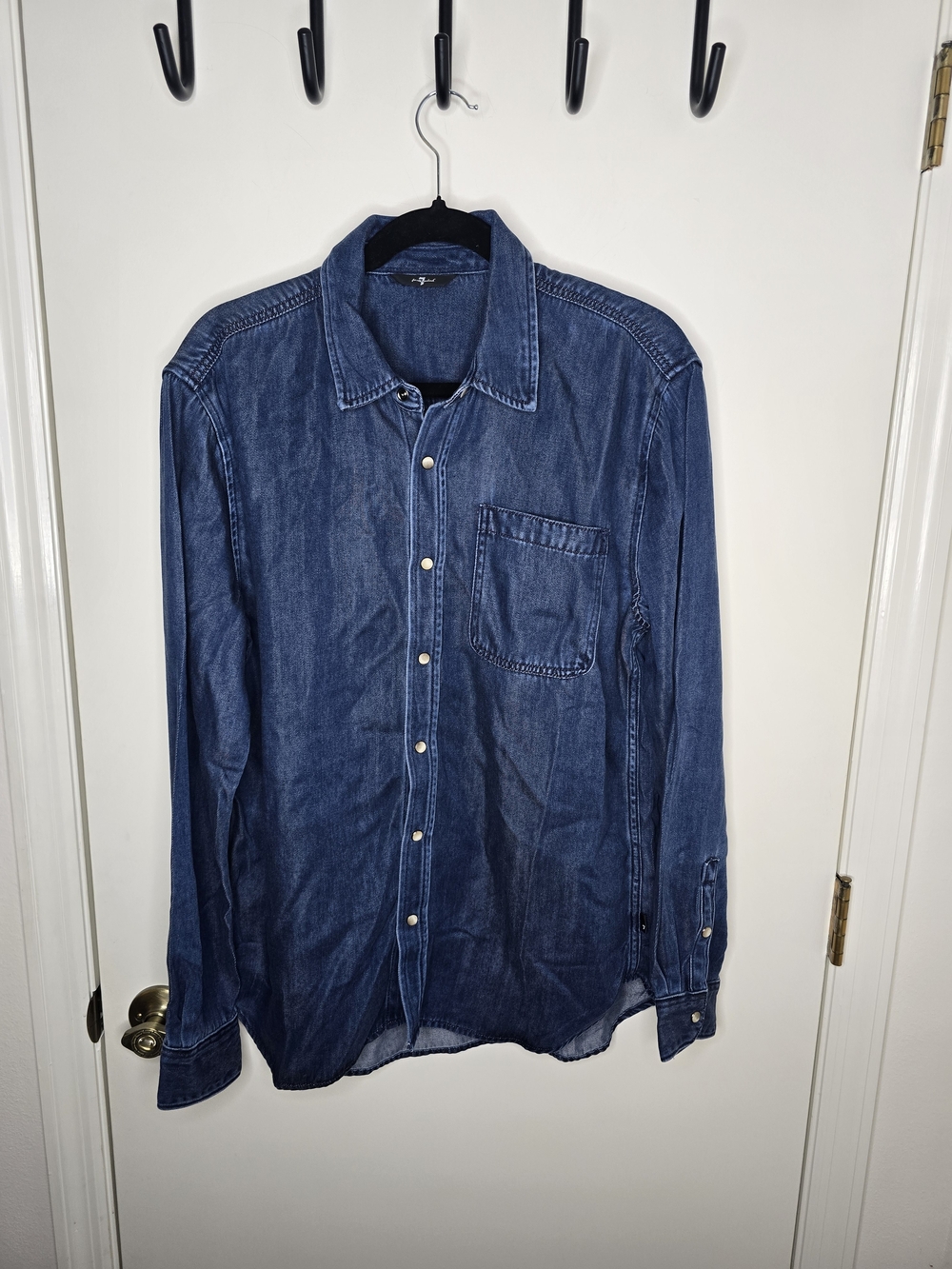 7 For All Mankind Indigo Denim Button-Down Shirt